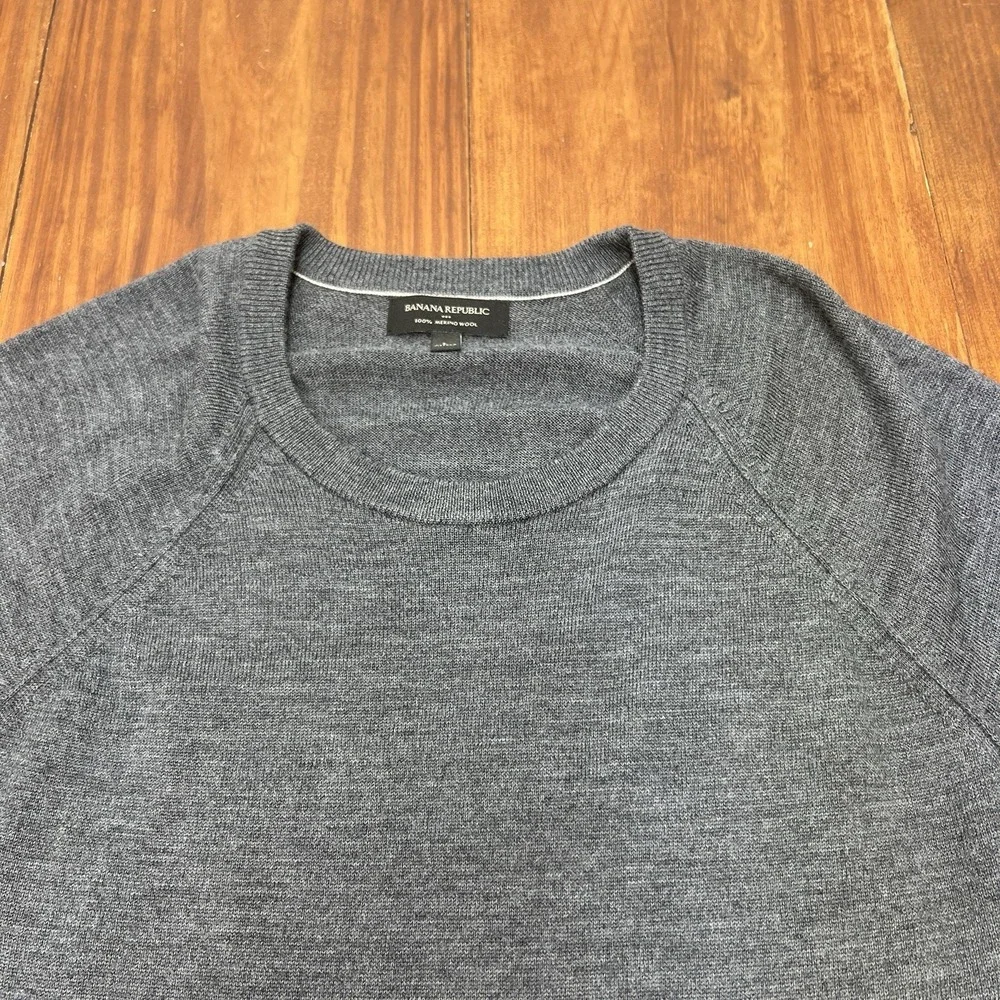 Banana Republic 100% Italian Merino Fine Wool Baruffa Sweater Mens L Gray Preppy